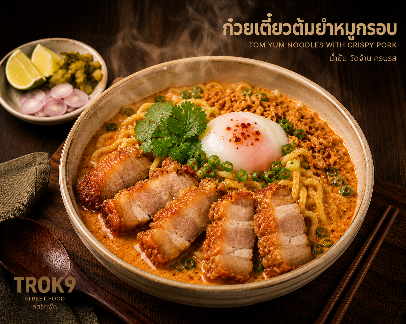 TROK9 Tom Yum noodles with crispy pork